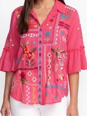 Johnny Was Lyonne Ruffle Sleeve Shirt size L